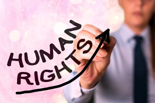 Writing note showing Human Rights. Business photo showcasing Moral Principles Standards Norms of a showing protected by Law Digital arrowhead curve denoting growth development concept. — Stock Photo, Image