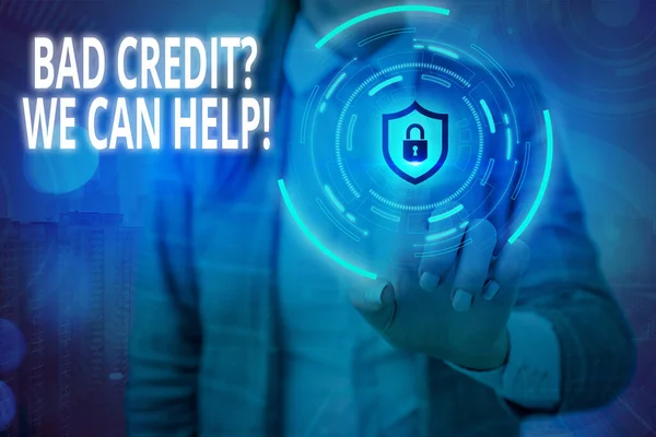 Konseptuell håndskrift som viser Bad Creditquestion We Can Help. Forretningsbilde-utstillingstilbud bidrar til å få positiv betalingshistorie Grafikkhengelås for web-datasikkerhetssystemer. – stockfoto