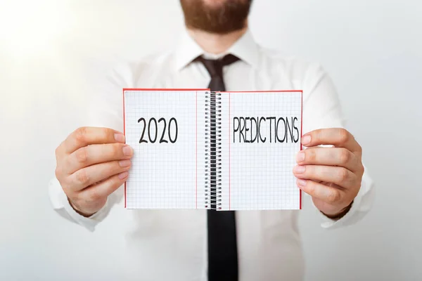 Szövegírás 2020 Előrejelzés. Üzleti koncepció nyilatkozat arról, hogy mit gondol, mi fog történni 2020-ban Modell megjeleníti a különböző üres színes jegyzettömb modell írás ötlet. — Stock Fotó