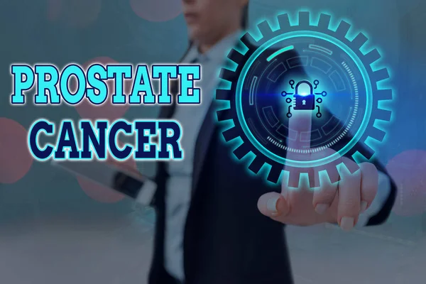 Conceptual hand writing showing Prostate Cancer. Business photo text development of cancer in the male reproductive system Graphics padlock for web data security application system. — Stock Photo, Image