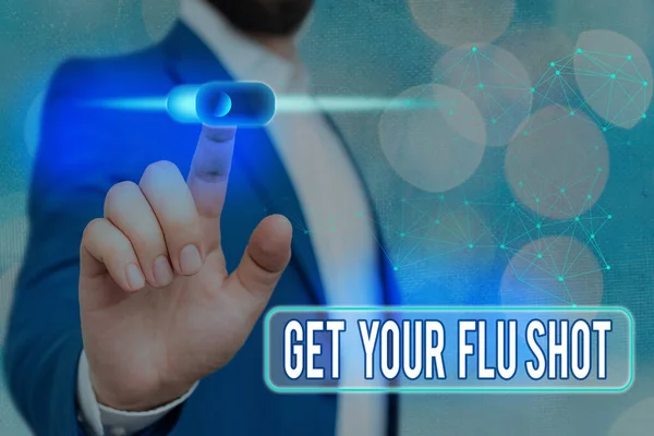 Tekst pisma: Get Your Flu Shot. Koncepcja oznaczająca coroczne szczepienie w celu ochrony przed grypą Kłódka graficzna dla systemu bezpieczeństwa informacji internetowej. — Zdjęcie stockowe