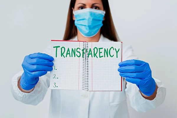 Ordskrivande text Transparens. Affärsidé för något transparent speciellt en bild ses av ljus Laboratorietekniker med tomma klistermärke papper tillbehör smartphone. — Stockfoto