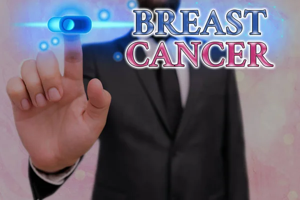 Conceptual hand writing showing Breast Cancer. Business photo text disease in which cells in the breast grow out of control Graphics padlock for web data security application system. — Stock Photo, Image