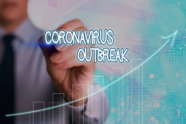 Coronavirüs salgınını gösteren kavramsal el yazısı. Yeni keşfedilen COVID19 Arrow sembolünün yol açtığı bulaşıcı hastalıkları gösteren bir iş fotoğrafı.. — Stok fotoğraf