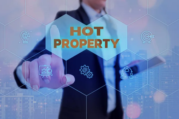 Textzeichen mit Hot Property. Konzeptionelles Foto Etwas, das begehrt ist oder Heavily Demanded Grids und andere Einrichtung der Icons neuestes Konzept der digitalen Technologie. — Stockfoto