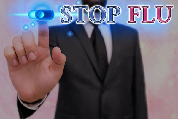 Escrita conceitual mostrando Stop Flu. Texto de foto de negócios colocar um fim da infecção viral de seus pulmões e vias aéreas Gráficos cadeado para web sistema de aplicação de segurança de dados. — Fotografia de Stock