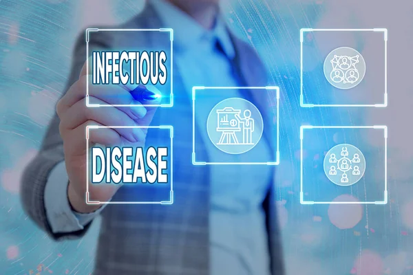 Conceptueel handschrift met Infectieziekte. Zakelijke foto showcasing veroorzaakt door pathogene micro-organisme, zoals virussen, etc Grids en verschillende pictogrammen nieuwste digitale technologie concept. — Stockfoto