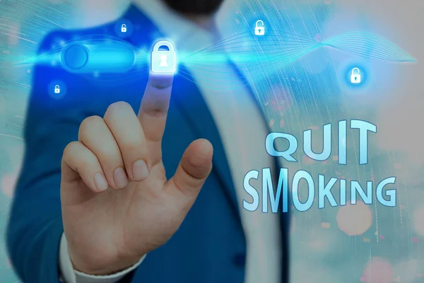 Handwriting text Quit Smoking. Concept meaning Discontinuing or stopping the use of tobacco addiction Graphics padlock for web data information security application system. — Stock Photo, Image