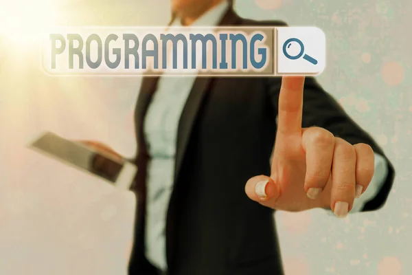 Conceptual hand writing showing Programming. Business photo text the process of preparing an instructional program for a device Web search digital futuristic technology network connection. — Stock Photo, Image