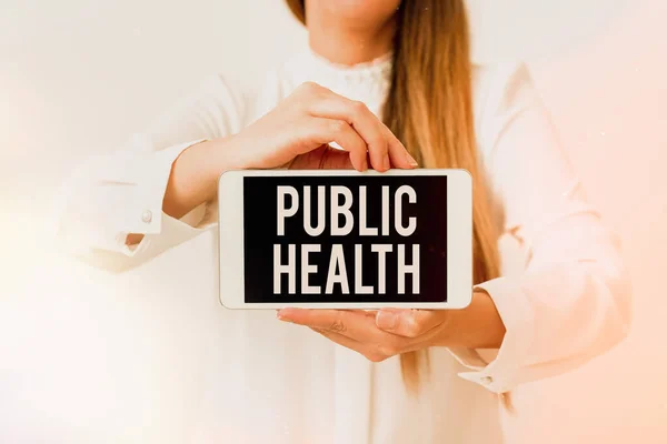 Text sign showing Public Health. Conceptual photo science of protecting and improving the health of a community Model displaying black screen modern smartphone mock-up for personal interest.