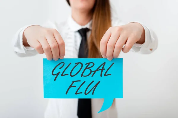 Konceptualne pismo pokazujące globalną grypę. Prezentacja zdjęć firmowych Powszechna choroba zakaźna rozprzestrzeniająca się na całym świecie szybko Wyświetlanie różnych kolorów do podkreślania treści. — Zdjęcie stockowe