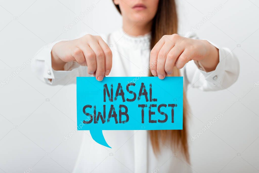 Conceptual hand writing showing Nasal Swab Test. Business photo showcasing diagnosing an upper respiratory tract infection through nasal secretion Displaying different color notes for emphasizing