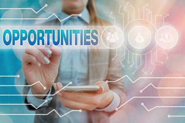 Fırsatları gösteren metin işareti. Kavramsal fotoğraf ilerleme için iyi bir şans, elverişli bağlantı durumu sistem yöneticisi denetimi, dişli yapılandırma araçları kavramı.