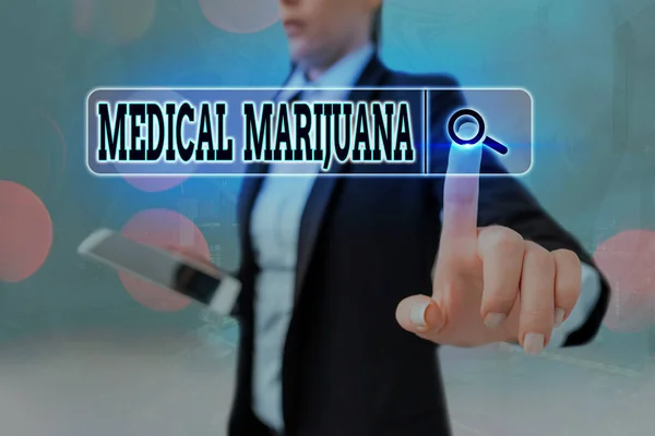 Konceptuell handstil som visar Medicinsk Marijuana. Företagsfoto text tillgänglig endast efter recept och används för att behandla sjukdom Webbsökning digital futuristisk teknik nätverksanslutning. — Stockfoto
