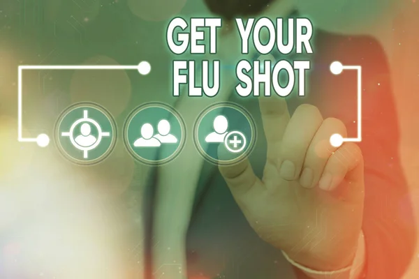 Pismo odręczne Get Your Flu Shot. Koncepcja oznaczająca coroczne szczepienie w celu ochrony przed grypą Technologia informatyczna przyłączenie do sieci elementów infograficznych ikona. — Zdjęcie stockowe