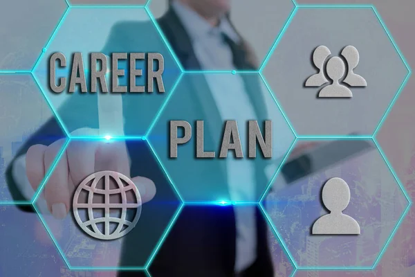 Text sign showing Career Plan. Conceptual photo ongoing process where you Explore your interests and abilities Grids and different set up of the icons latest digital technology concept.