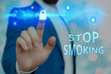 El yazısı. Sigara içmeyi bırak. Tütün bağımlılığının durdurulması ya da durdurulması anlamına gelen kavram web veri bilgi güvenlik uygulama sistemi için asma kilit grafiği.