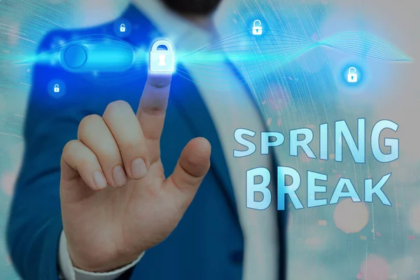 Texte manuscrit Spring Break. Concept signifiant Vacances à l'école et les universités au printemps Cadenas graphique pour le système d'application de sécurité de l'information de données Web. — Photo