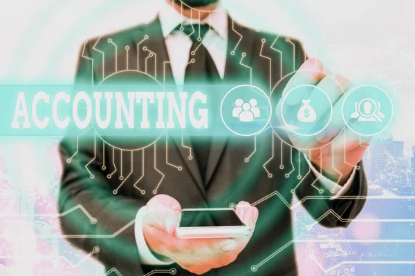 Text sign showing Accounting. Conceptual photo system of summarizing business and financial transactions System administrator control, gear configuration settings tools concept. — Stock Photo, Image