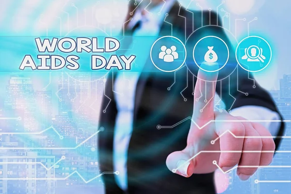 Schrijfbriefje met Wereldaidsdag. Bedrijfsfoto toont een internationale dag om het bewustzijn van de AIDS-pandemie System administrator control, gear configuratie tools concept te verhogen. — Stockfoto