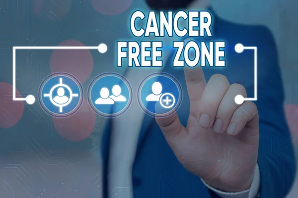 Handwriting text writing Cancer Free Zone. Concept meaning supporting cancer patients and raising awareness of cancer Information digital technology network connection infographic elements icon. — Stock Photo, Image