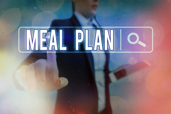 Conceptual hand writing showing Meal Plan. Business photo text act of taking time to plan any number of meals for the week Web search digital futuristic technology network connection. — Stock Image Conceptual hand writing showing Meal Plan. Business photo text act of taking time to plan any number of meals for the week Web search digital futuristic technology network connection. Royalty Free Stock Photos