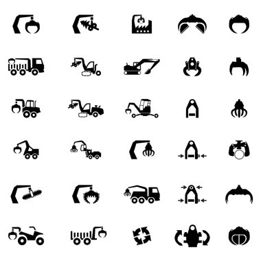 Ağır makine, traktör ve araç vektör Icon set