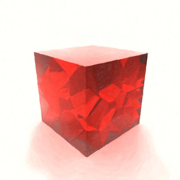 Cubo de vidrio rojo pintado al óleo. ilustración 3d — Foto de Stock