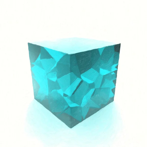 Cubo de vidrio azul pintado al óleo. ilustración 3d — Foto de Stock
