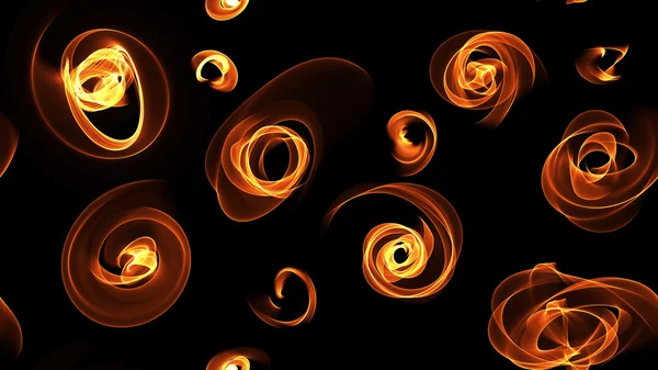 Glödande röd orange böjda linjer och sircles blommor över mörka abstrakt bakgrund. sömlös Illustration mönster. — Stockfoto