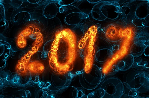 Gelukkig nieuw jaar 2017 geïsoleerd nummers geschreven met vlam licht op donker naadloze achtergrond — Stockfoto