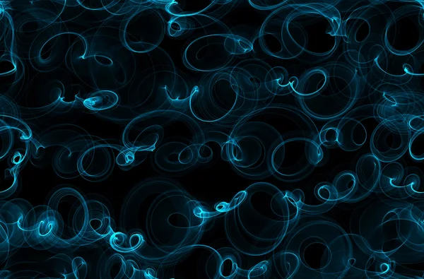 Brilhante azul curvas linhas e círculos sobre escuro abstrato fundo. padrão de ilustração sem costura — Fotografia de Stock