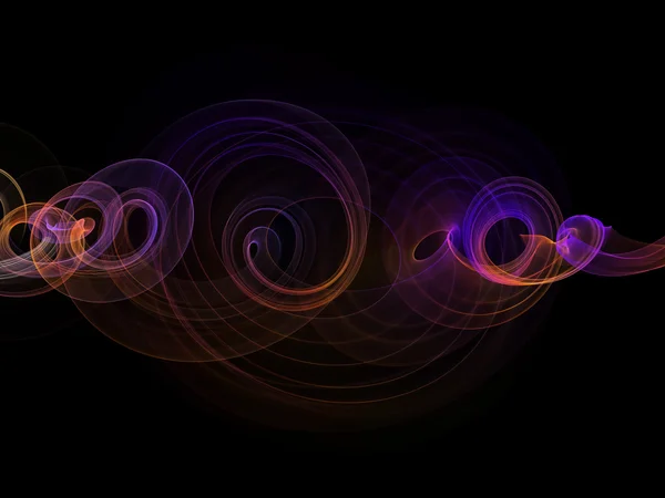 parlayan gökkuşağı kavisli çizgiler ve daireler koyu arka plan üzerinde