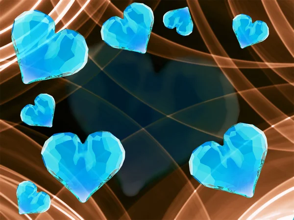 Blue gem hearts isolated on dark background. Geometric rumpled triangular low poly style graphic 3d render illustration. Raster polygonal design for your business — Stock Photo, Image
