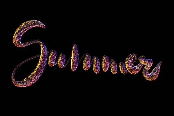 Γράμματα καλοκαίρι γίνεται από πολύχρωμα κύκλους ουράνιο τόξο κομφετί γράμματα πάνω από μαύρο φόντο — Φωτογραφία Αρχείου