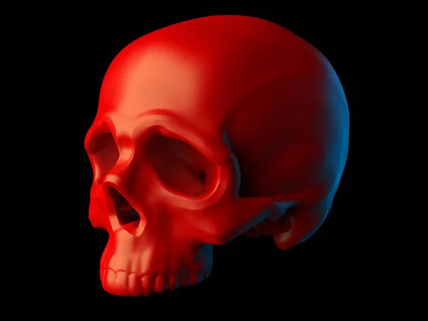 Абстрактний скульптурний червоний череп без нижньої щелепи ізольований на чорному тлі. 3d ілюстрація — стокове фото