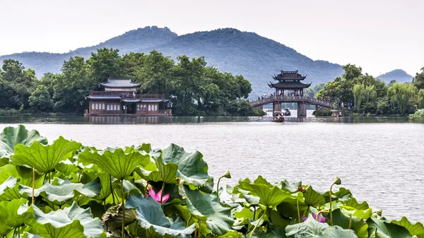 杭州、中国の雄大橋と西の湖を見る — ストック写真