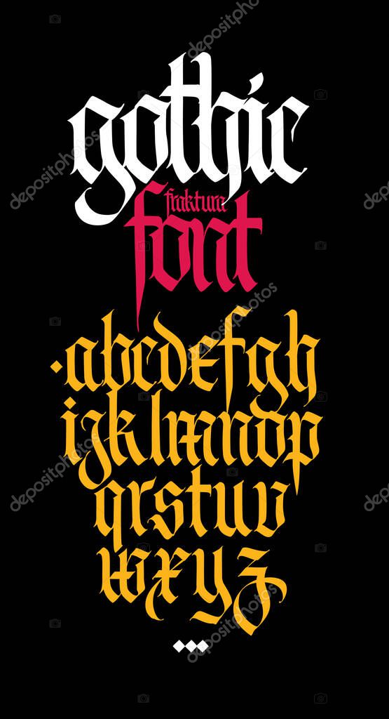 Gothic, English alphabet. Vector set. Font for tattoo, personal and commercial purposes. Elements isolated on white background. Calligraphy and lettering. Medieval Latin letters.
