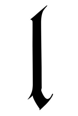 L harfi, Gotik tarzda. Vektör. Alfabe. Sembol altın bir arka planda izole edilmiştir. Kaligrafi ve harfler. Ortaçağ Latince mektubu. Şirketin logosu. Monogram. Dövme için zarif yazı tipi.