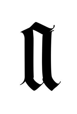 A harfi, Gotik tarzında. Vektör. Alfabe. Sembol altın bir arka planda izole edilmiştir. Kaligrafi ve harfler. Ortaçağ Latince mektubu. Şirketin logosu. Monogram. Dövme için zarif yazı tipi.