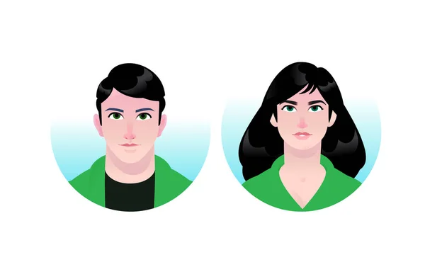 Ilustrace Dívky Chlapských Avatarů Vektor Párek Mužů Žen Dva Portréty — Stockový vektor