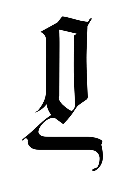 文字Gは ゴシック様式で ベクトル アルファベットだ シンボルは黄金の背景に隔離されています 書道とレタリング 中世ラテン文字 会社のロゴ モノグラム タトゥーのためのエレガントなフォント — ストックベクタ
