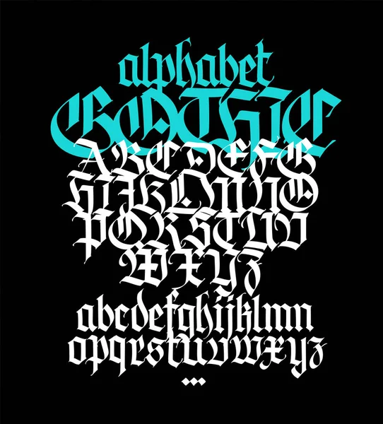 Complete Gothic Alphabet Vector Uppercase Lowercase Letters Black Background Calligraphy — Stock Vector