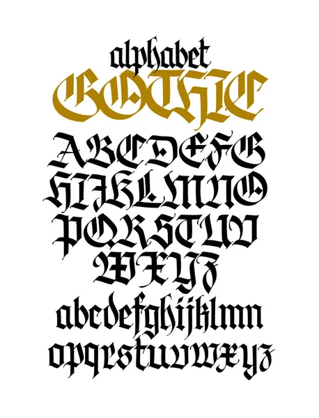 Полный Готический Алфавит Вектор Прописные Строчные Буквы Белом Фоне Прекрасная — стоковый вектор