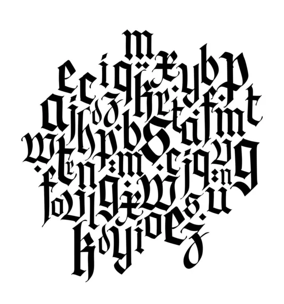 Composición Tipográfica Gótico Medieval Vector Gótico Moderno Europeo Letras Negras — Vector de stock