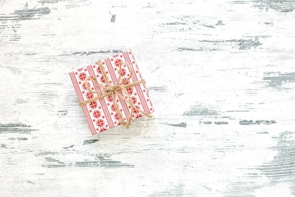 Gift Present Boxes White Wooden Table Top View Flat Lay — Stock Photo, Image