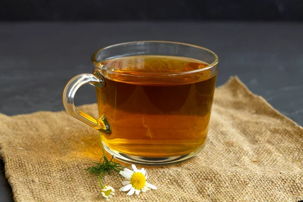 Hot Drinks Mug Chamomile Tea Sackcloth Glass Cup Iced Herbal — Stock Photo, Image