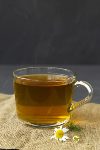 Hot Drinks Mug Chamomile Tea Sackcloth Glass Cup Iced Herbal — Stock Photo, Image