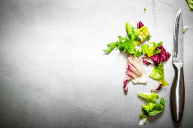 Bir bıçak ile taze yeşillik.