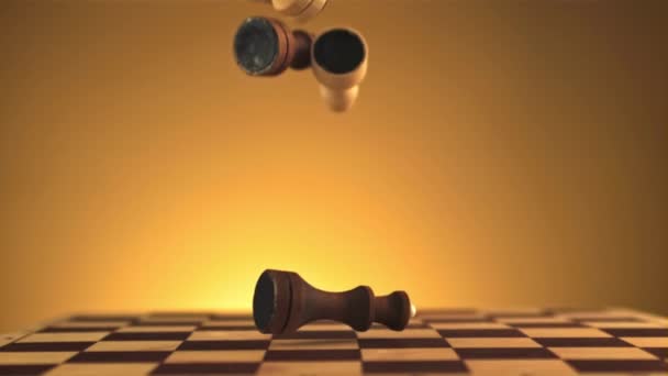 Super slow motion on the chessboard falling pieces. Filmed on a high-speed camera at 1000 fps. — Stock Video